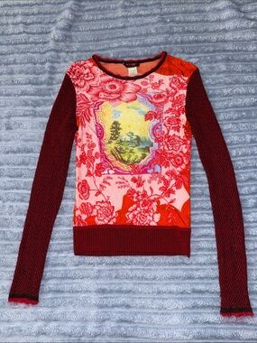 Vintage Y2K Bazar de Christian Lacroix Landscape Floral Graphic Knit Top